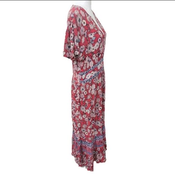 Knox Rose Strawberry Jam Floral Midi Dress Size Medium V Neck Boho Summer - Picture 11 of 14